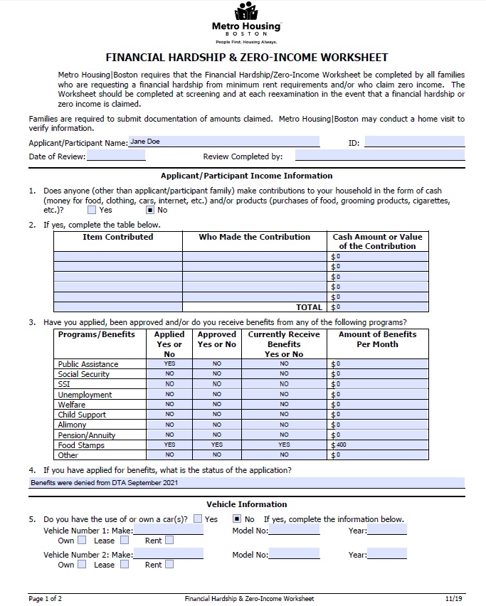 How To Fill Out Zero Income Forms Mtwsection Metro Housing 7556