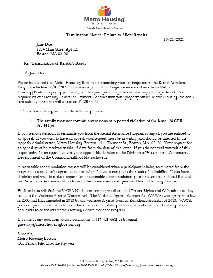 I received a termination letter and don’t know why: Failure to Allow ...