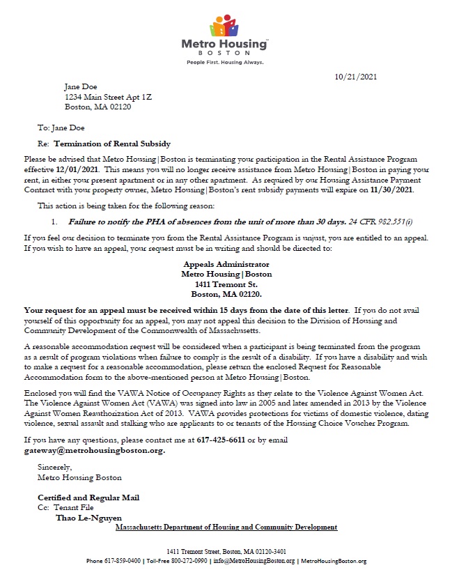 I Received A Termination Letter And Dont Know Why Unapproved Absence Metro Housing 3387