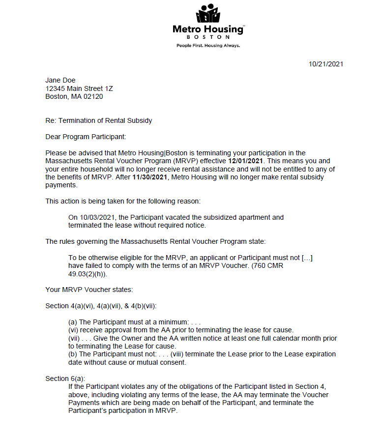 I Received A Termination Letter And Dont Know Why Improperly Terminating The Lease Metro Housing 3229